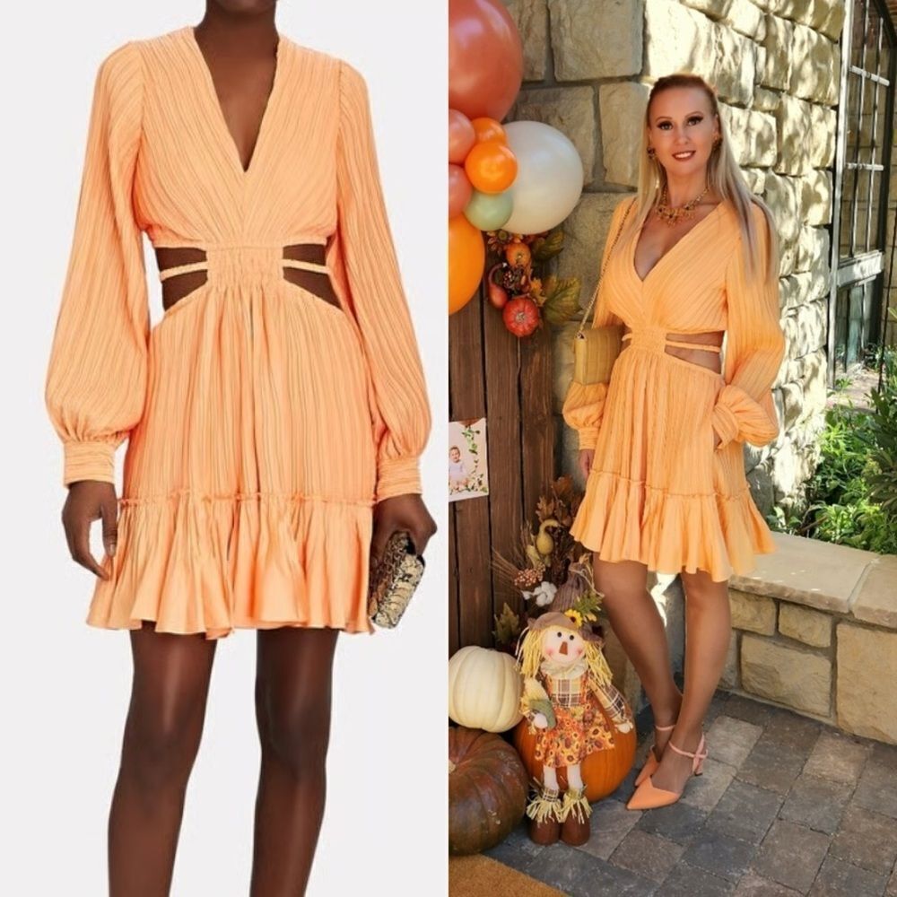 Jonathan Simkai Londyn Mini Orange Dress Long Sleeve Size M